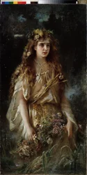 オフィーリア（オフィーリア）。 Peinture de Vladimir Yegorovich Makovski (Makovsky, Makovskij) (1846-1920), huile sur toile
