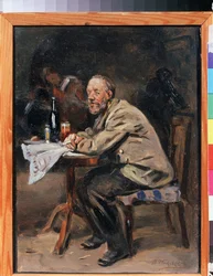 酒飲み。 Vladimir Yegorovich Makovsky (Makovsky, Makovskij) (1846-1920) による絵画、キャンバスに油彩、19 世紀のロシア美術。 国立美術館、ヤロスラヴリ (ロシア)