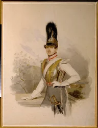ヴァレンティン・グリゴリエヴィッチ・ストロガノフ伯爵 (1801-1833) の肖像 (V.G.ストロガノフ伯爵の肖像)。 Vladimir Ivanovich Hau (Gau) (1816-1895) の作品、紙に水彩、1832 年以前。 ロシア美術