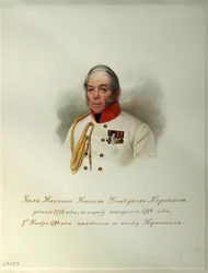 ニキータ・イワノビッチ・ドンドゥコフ＝コルサコフ伯爵の肖像 (1776-1857) (帝国騎兵隊のアルバムより) - ハウ (ガウ)、ウラジミール・イワノビッチ (1816-1895) - 1846-1849 - 紙に水彩 - ロシア文学研究所 IRLI (プーシキンの家)、サンクトペテルブルク