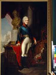 ロシア皇帝アレクサンドル 1 世 (1777-1825) の肖像画。 ウラジミール・ルキッチ・ボロヴィコフスキー (またはボロヴィコフスキー) (1757-1825) の絵画、キャンバスに油彩、1800 年頃。18 世紀のロシアの芸術。 国立ボロジノ戦争歴史博物館、モスクワ。