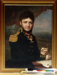 「「Portrait du navigateur et officier Yuri Lisyansky (Lisiansky ou Lisianski) (1773-1837)」」 Peinture de Vladimir Borovikovsky (Borovikovski) (1757-1825) 1810 国立中央海軍博物館 サンクトペテルブルク