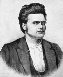 ノルウェーの作家、詩人、劇作家、Bjornstjerne Martinius Bjornson (1832-1910)の肖像、Budtz Mueller and coによる写真の後の木版画