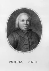 イタリアの法学者・政治家ポンペオ・ネリ（1706-1776）の肖像、フランチェスコ・サバテッリ（1803-1829）のデッサンの後、ベネデット・ボルディガ（1768-1847）がエッチングで制作。