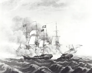 USS ConstitutionとHMS Guerriere（リトグラフ