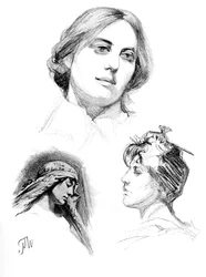 3人の女性の鉛筆研究、1902-1903。