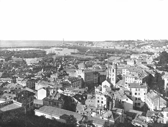 1895年、イタリア、ジェノヴァ市の概観。