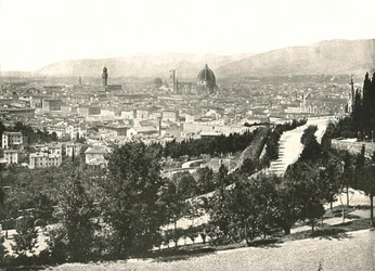 1895年、イタリア、フィレンツェの街のパノラマ。