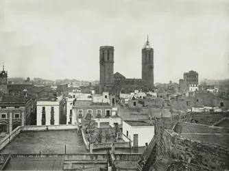 大聖堂のある旧市街の一部、バルセロナ、スペイン、1895。