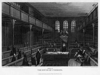 1815年、ロンドンのウェストミンスターにある下院の会議室。