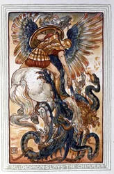 ベレロフォンがキマイラを殺している、c. 1900年（イラスト）