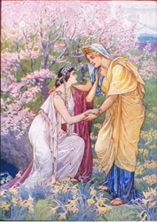デメテルは娘のことを喜んでいた。彼女のそばにいた、1930年代のギリシャの物語のイラスト