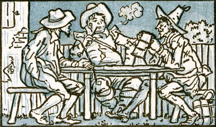The Happy Poor、「Pan-Pipes」からの「Who Liveth So Merry in this this Land」の歌のイラスト、A Book of Old Songs、新しくアレンジされた、Theoの伴奏付き。 Marzials、Gによってロンドンで公開