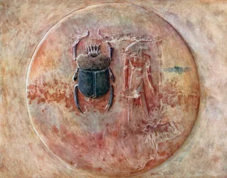 テーベのセティ1世の墓にあるクヌム、ケプル、ラー（カラーリトグラフ）