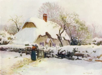 ニューフォレスト。イースト・ボールドル近くのボーリュウ・レールズのコテージ（カラーリトグラフ