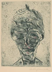 青年の胸像、自画像 少年の頭、自画像、19221923年。