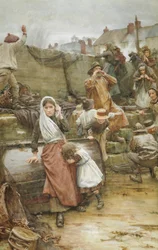 1889年のコーニッシュ漁村の災害シーン