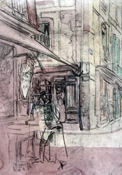 ディエップの店」1907年頃（インク、カラーパステル、水彩、紙）