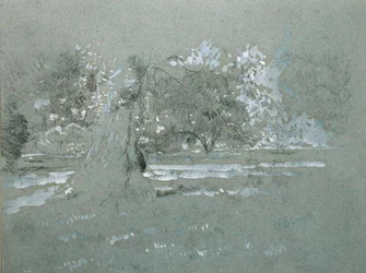 The Serpentine」の習作（青い紙に鉛筆と白）