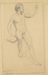 座る男性のヌード、c.1870-77（織り紙に黒鉛）