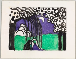 色彩木版画「月の風景の二人の女性」のための習作