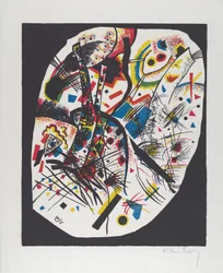 Kleine Welten III（Small Worlds III）、1922（赤、青、黄、黒のリトグラフ）