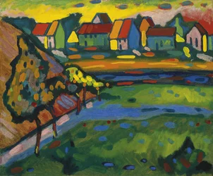 "Village bavarois avec champs" (畑のあるバイエルンの村) Peinture de Vassily Kandinsky (ou Wassily Kandinski ou Kandinskij)