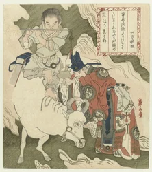 牛に乗って笛を吹く少年