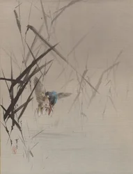 葦の間で魚を捕る鳥、ca。 1887。