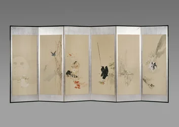 屏風：12か月の花、1900年頃（紙にインクと色）