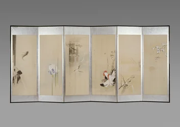 屏風のペア：12か月の花、1900年頃（紙にインクと色）