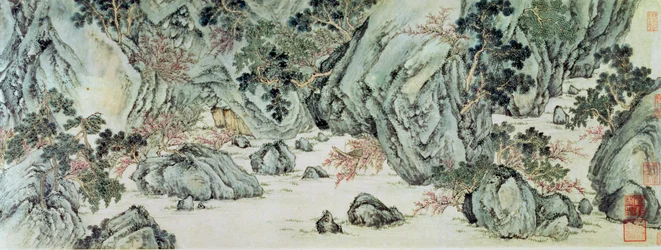 Wang Weiによる「Tao Yuan Bi Jing」という題名の詩からの「The Peach Blossom Spring」の「不滅の土地」詳細への旅