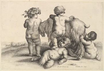 4人の男の子、若いサテュロスとヤギ、1647年。