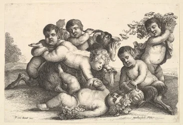 4人の男の子、2人のサテュロスと山羊、1654年。