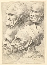 左のプロファイルに4つのグロテスクな頭部、1625-77。