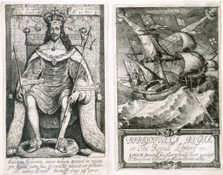 「Bibliotheca Regia、または王立図書館」の前絵とタイトルページ、1659年（エッチングと彫刻）