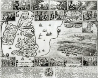 イングランド内戦の地図とプラハの眺め、1632年