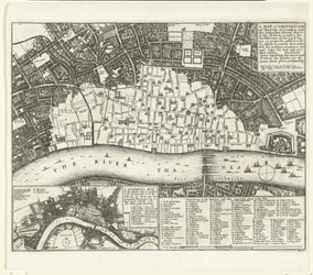 1666年の大火後のロンドンの地図 ロンドン市と郊外の地図または地上絵 (...) (オブジェクトのタイトル)