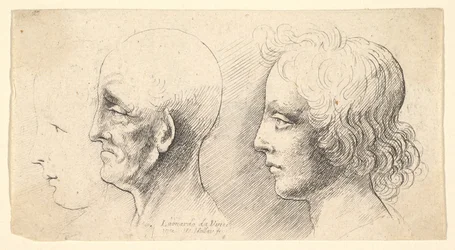 3つのプロファイルヘッド、1つはアウトラインのみ、1625-77。