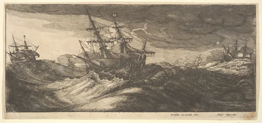 軍艦と噴き出すクジラ、1665 年。