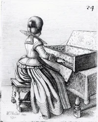 キーボードで遊ぶ女性、1635