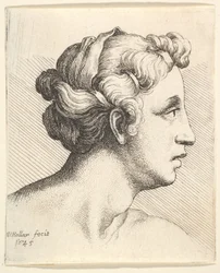 右側のプロファイルに髪の束が束ねられた女性（1645）。
