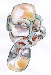「断片的な顔」水彩画