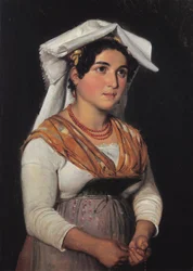 ロザリオを手にした若いイタリア人女性。
