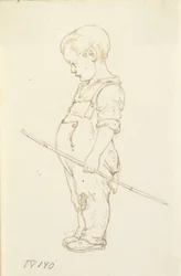 手に棒を持って立っている少年