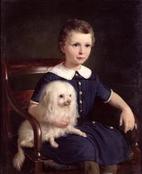 ペットの犬を持つ少年の研究、1860