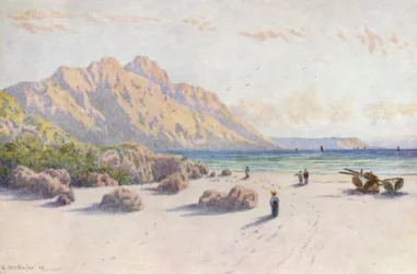 ハウト・ベイからのチャップマンズ・ピークとスラング・コップ・ポイント（カラーリトグラフ）