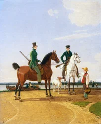 イザール川でのハンターとロード、1823年、ミュンヘンの景色。