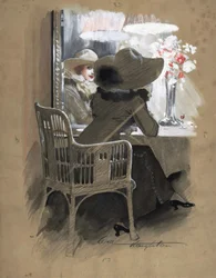 Portrait of a Woman Seated at a Table, c.1896 (watercolor, white and red tempera over graphite)   1457145   ja       japanese Successfully Translated  Original: A Prisoner is led Away Translat: A Prisoner is led Away 1453382 ja japanese Successfully Transl