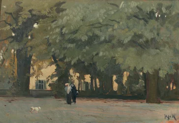 正方形のカップル（パネルに油彩）